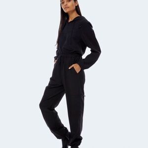 BIOROMPER S Small Black Hooded Antimicrobial Sustainably Produced Jumpsuit